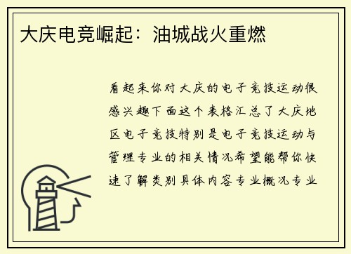 大庆电竞崛起：油城战火重燃